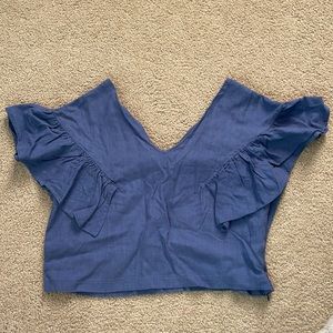 Blue linen crop top